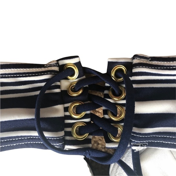 Victoria’s Secret Push Up Padded Navy White Twisted Bandeau Bikini Top 36B - Picture 3 of 4